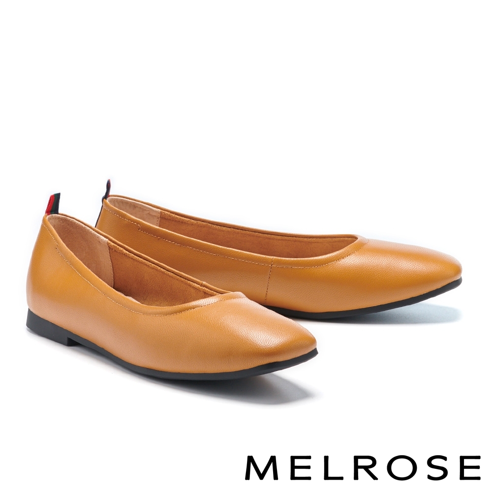 平底鞋 MELROSE 質感舒適真皮純色方頭平底鞋－黃