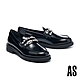 厚底鞋 AS 復古時髦晶鑽微光感牛皮樂福方頭厚底鞋－黑 product thumbnail 1