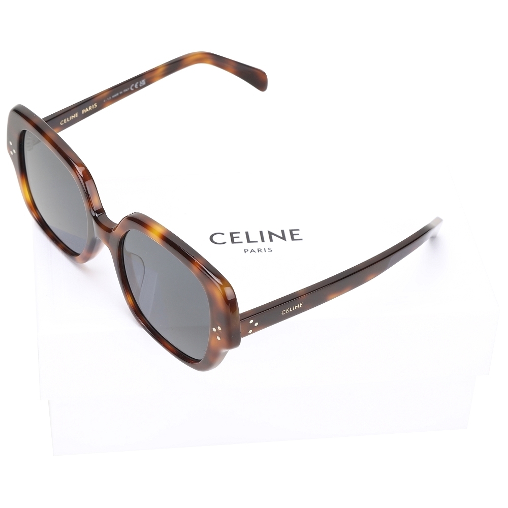 CELINE BOLD 3 DOTS 灰鏡片方型琥珀紋框太陽眼鏡(附皮革保護套)