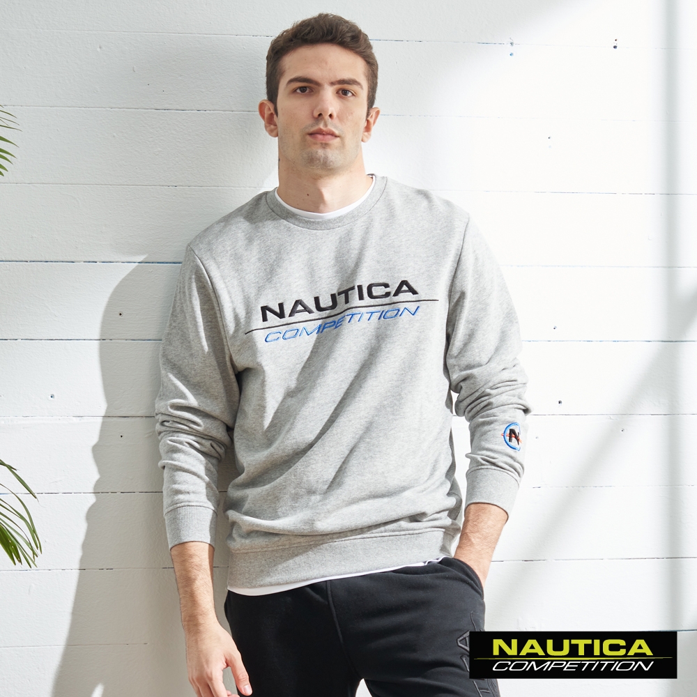 Nautica 男裝 COMPETITION運動風品牌LOGO長袖大學T-灰色