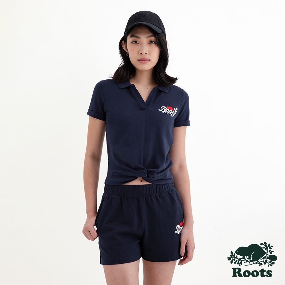 Roots 女裝- CANADA BEAVER  TWIST FRONT短袖POLO衫-軍藍色