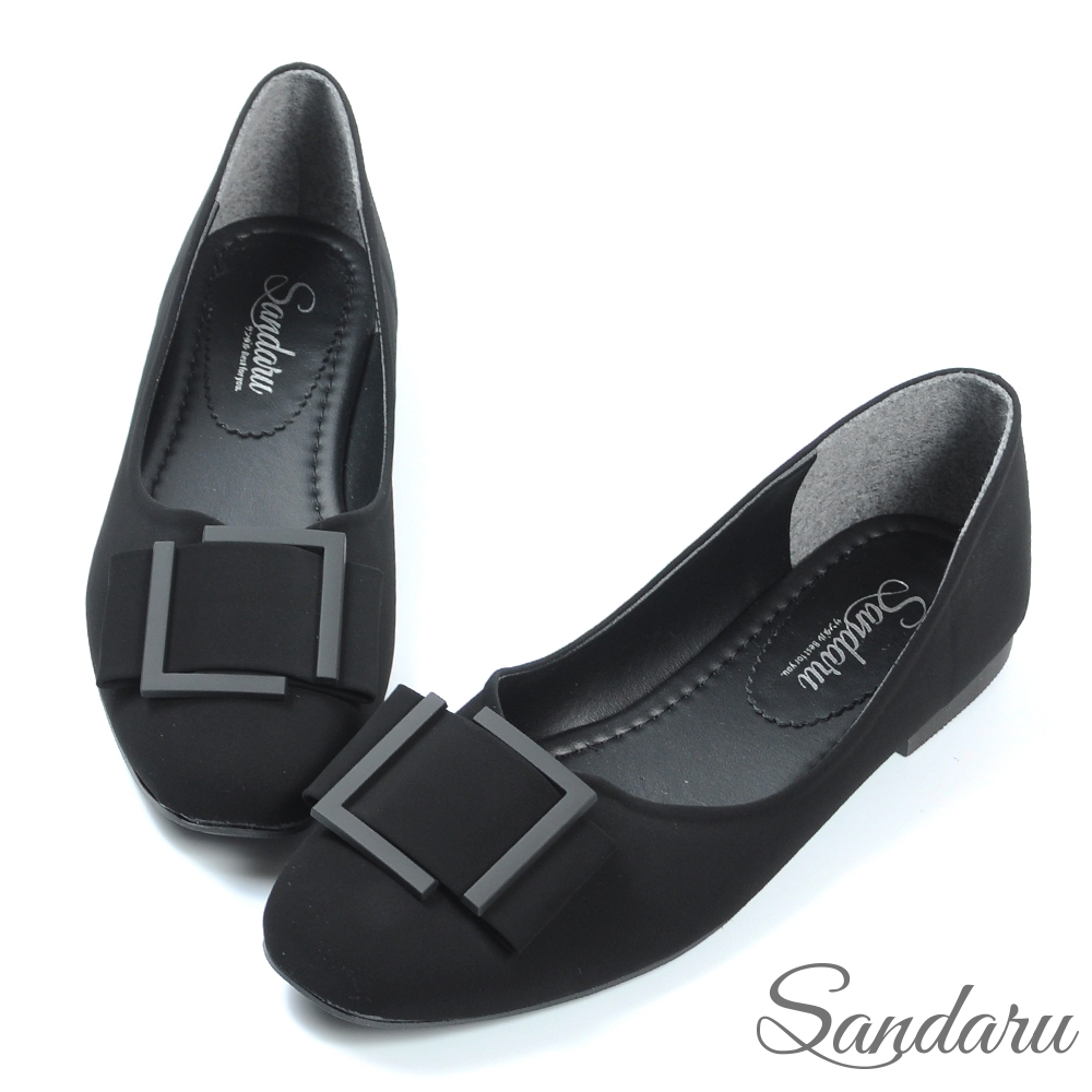 山打努SANDARU-平底鞋 優雅剪裁金飾方頭鞋-黑