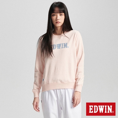 EDWIN 再生系列 CORE 刺仔繡拼布LOGO厚長袖T恤-女-淡粉紅