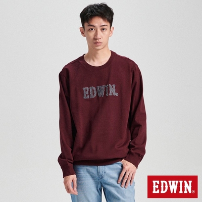 EDWIN 再生系列 CORE 刺仔繡拼布LOGO厚長袖T恤-男-朱紅色