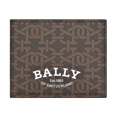 BALLY Brasai白字LOGO雙B印花設計TPU 6卡對折短夾(棕)