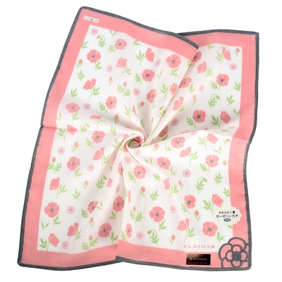 CLATHAS 山茶花與小碎花純綿帕領巾-粉紅色