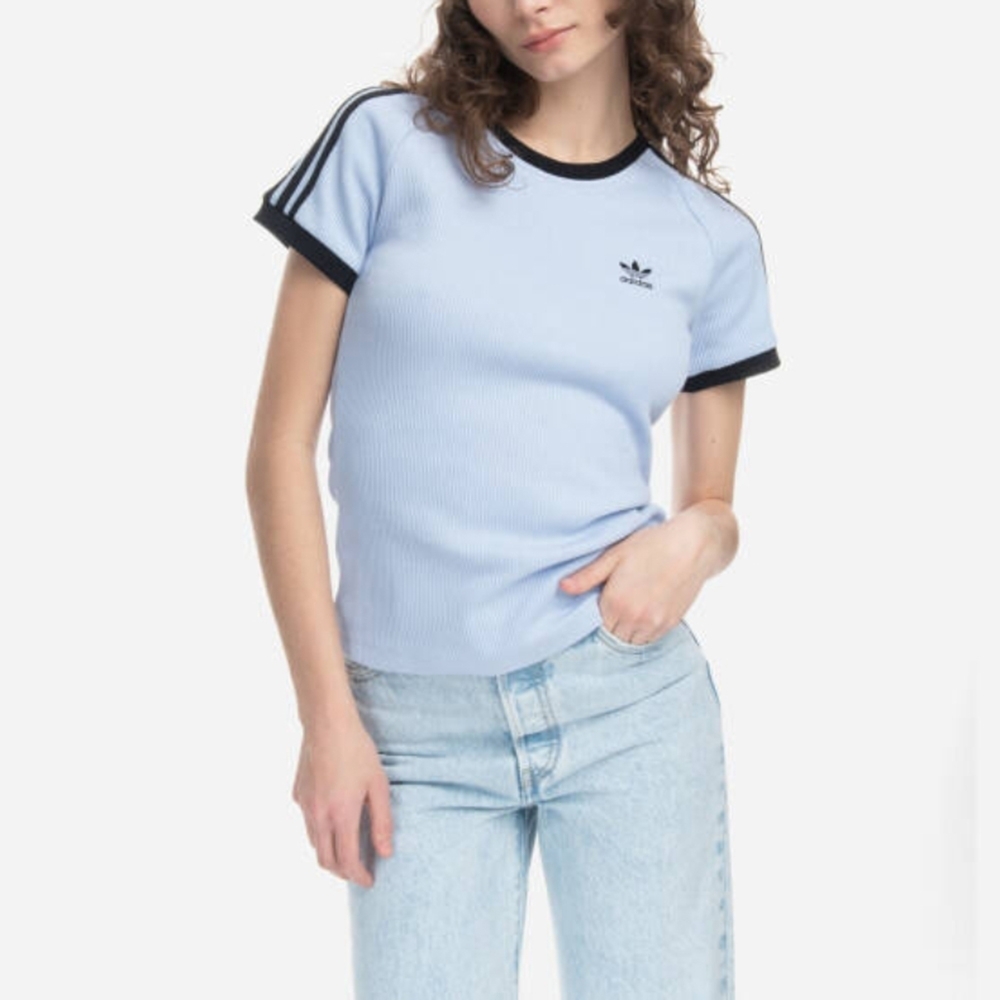 Adidas 3 S Slim Tee IC5462 女 短袖上衣 T恤 運動 休閒 華夫格 修身 亞洲版 寶寶藍
