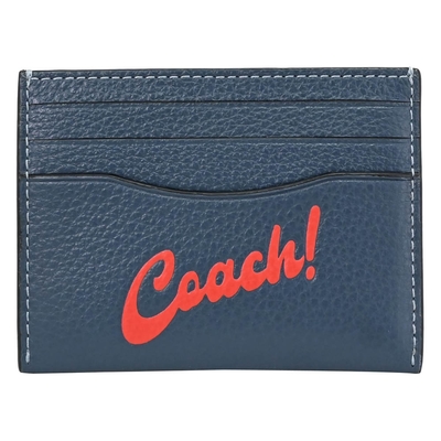 COACH 品牌LOGO皮革隨身卡夾/證件夾(牛仔藍)