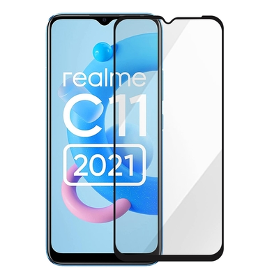 Metal-Slim Realme C11 全膠滿版9H鋼化玻璃貼-晶鑽黑