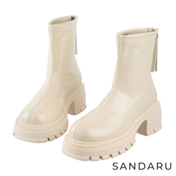 山打努SANDARU-短靴 簡約百搭圓頭厚底顯瘦靴-米