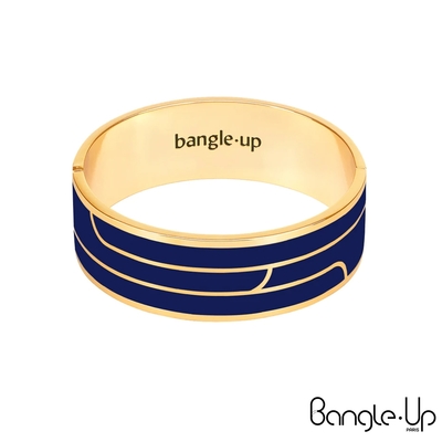 Bangle up 簡約線條印花琺瑯鍍金手環-午夜藍