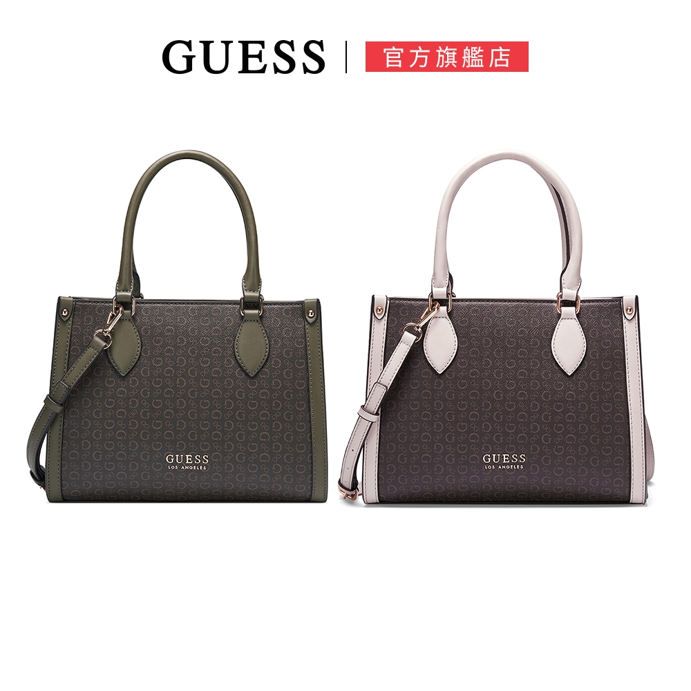 【GUESS】滿版老花滾邊手提肩背包-兩色可選