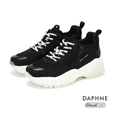 達芙妮DAPHNE 休閒鞋-網布拼接綁帶厚底運動休閒鞋-黑