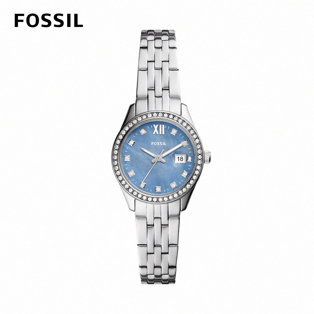 FOSSIL Micro scarlette 撞色石英女錶 銀色不鏽鋼鍊帶 28MM ES5074