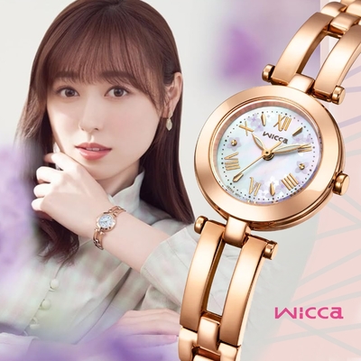 CITIZEN 星辰 Wicca 公主系列 太陽能白蝶貝淑女腕錶-玫瑰金24mm KP5-263-11