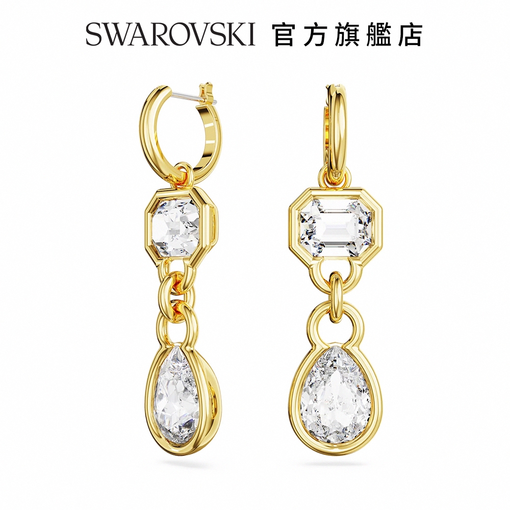 SWAROVSKI 施華洛世奇 Dextera 水滴形耳環 混合式切割, 白色, 鍍金色色調