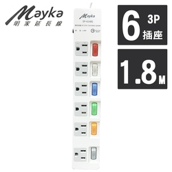 【Mayka明家】6開6插 家用延長線 1.8M/6呎 (SP-61481-6)