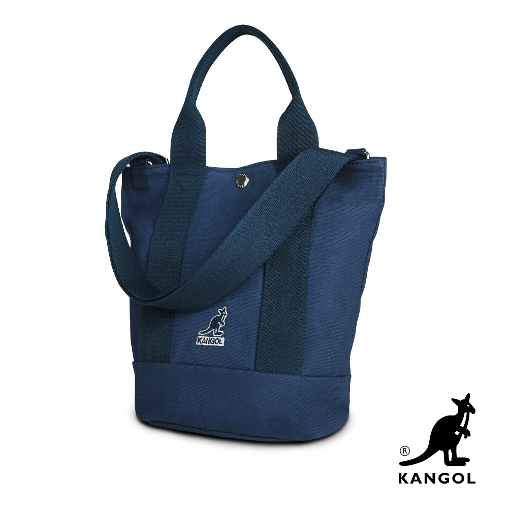 KANGOL 韓版玩色-帆布手提/斜背釦式小型水桶包-深藍 AKG1217