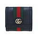 【GUCCI 古馳】719887 經典Ophidia系列GG LOGO織帶皮革飾邊中短夾(黑色) product thumbnail 1