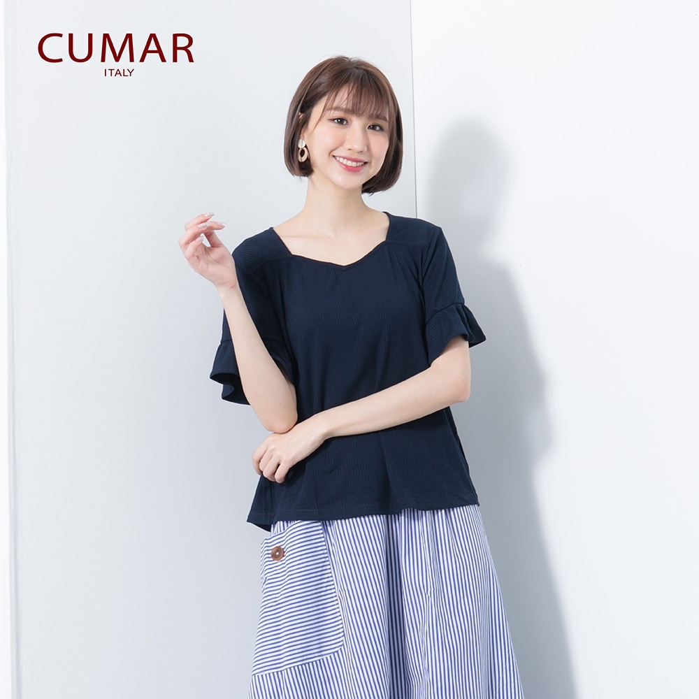 【CUMAR】舒適簡約荷葉邊-上衣(三色/版型適中)