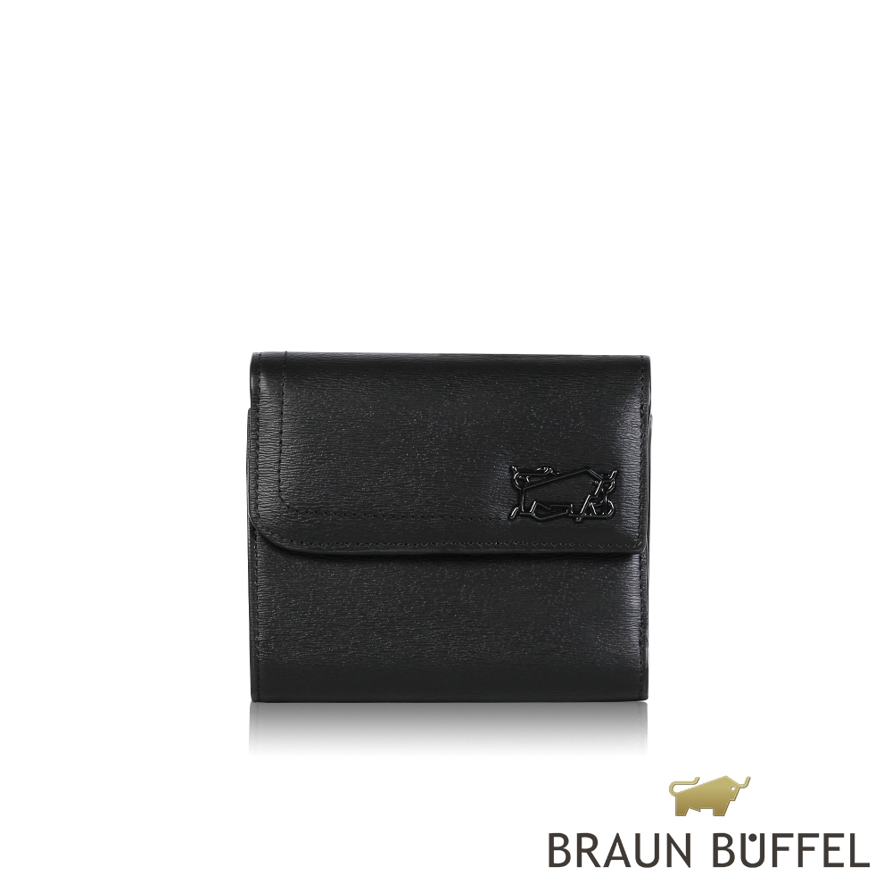 【BRAUN BUFFEL 德國小金牛】台灣總代理 索內特-1 9卡三折短夾-黑色/BF691-414-BK