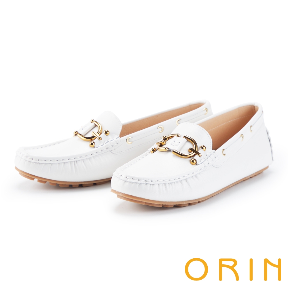 ORIN 牛皮金屬飾釦休閒平底鞋 白色