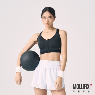 Mollifix 瑪莉菲絲 抗菌前拉鍊後背透氣運動內衣(黑)、瑜珈服、無鋼圈、開運內衣