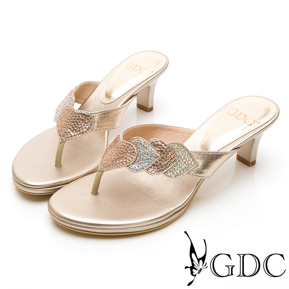 GDC-小典雅環繞水鑽閃爍低跟夾腳拖鞋-金色