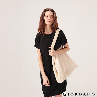 GIORDANO 女裝簡約素色純棉連身裙-09 標誌黑