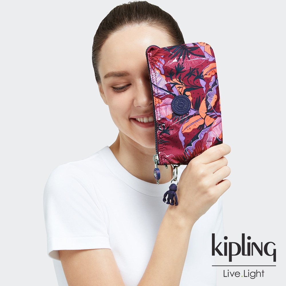 Kipling 手繪度假夕陽日光三夾層配件包-CREATIVITY L