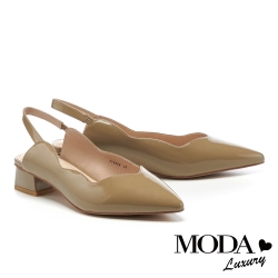 低跟鞋 MODA Luxury 極簡氣質波浪剪裁後繫帶粗低跟鞋－綠