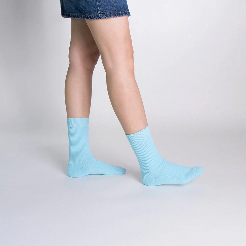 【WARX除臭襪】薄款素色高筒襪-海藍色