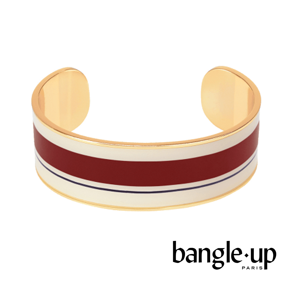 BANGLE UP 簡約條紋琺瑯鍍金開口寬手環 -紅白