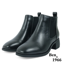 Ben&1966高級頭層牛皮舒適方頭踝靴-黑(237091)