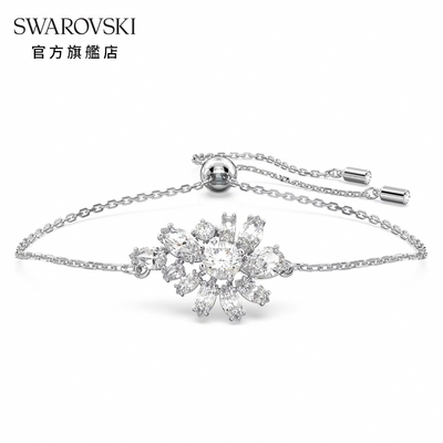 SWAROVSKI 施華洛世奇 Gema 手鏈, 花朵, 白色, 鍍白金色