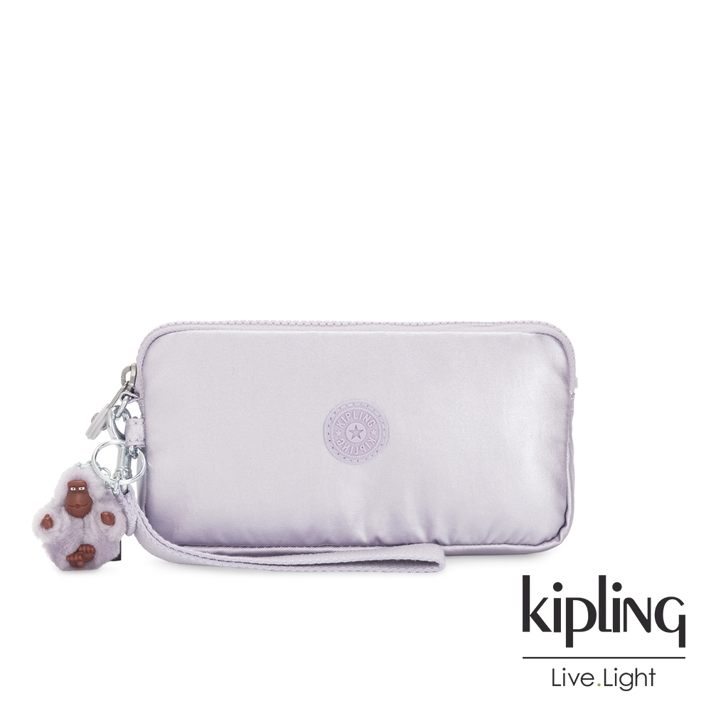 Kipling 時尚香檳淡雅紫手拿包-LOWIE