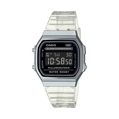 CASIO卡西歐 VINTAGE 復古經典 半透明錶帶 百搭黑銀 A168XES-1B_36.3mm