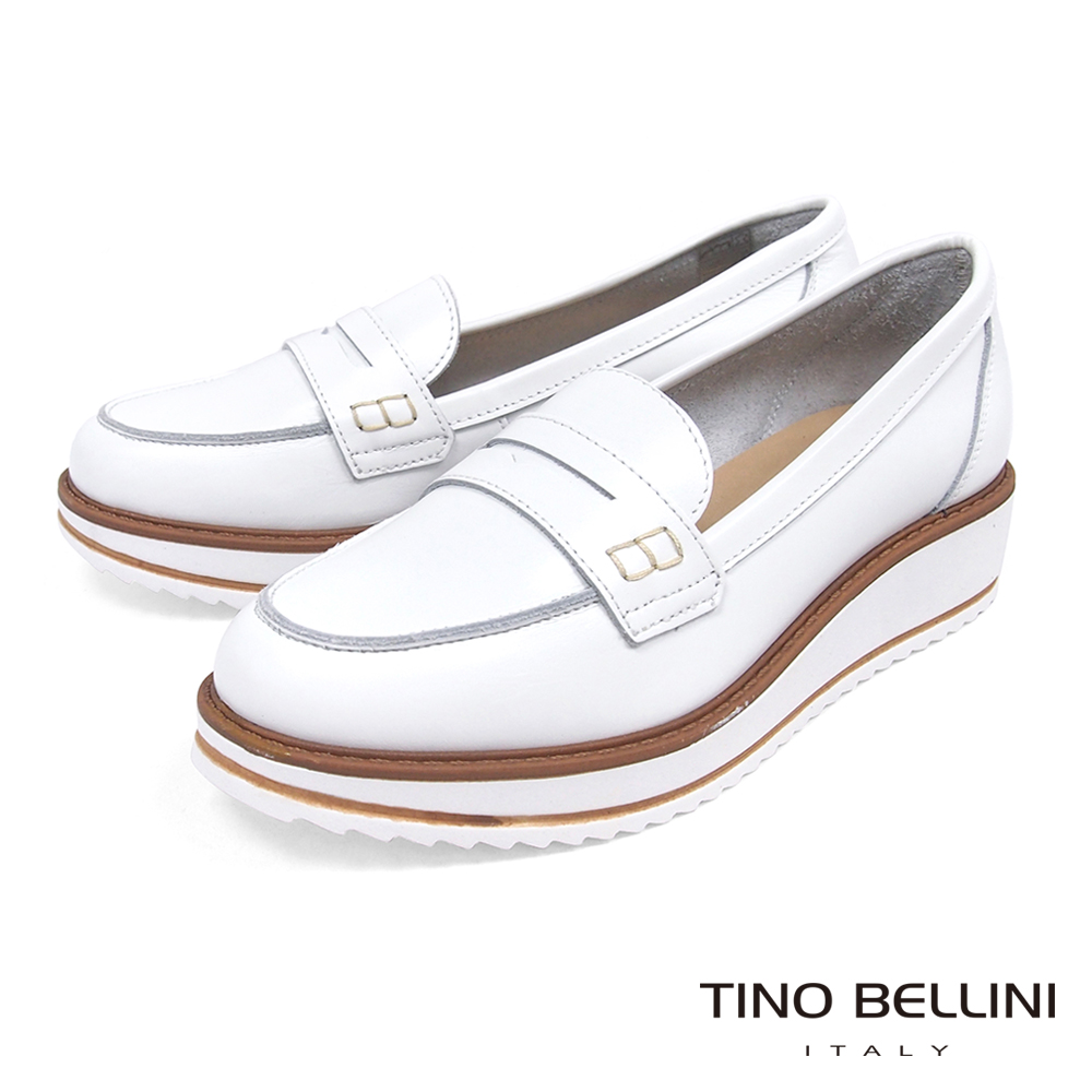 Tino Bellini 義大利進口優雅英倫復古風楔型莫卡辛鞋 _ 白