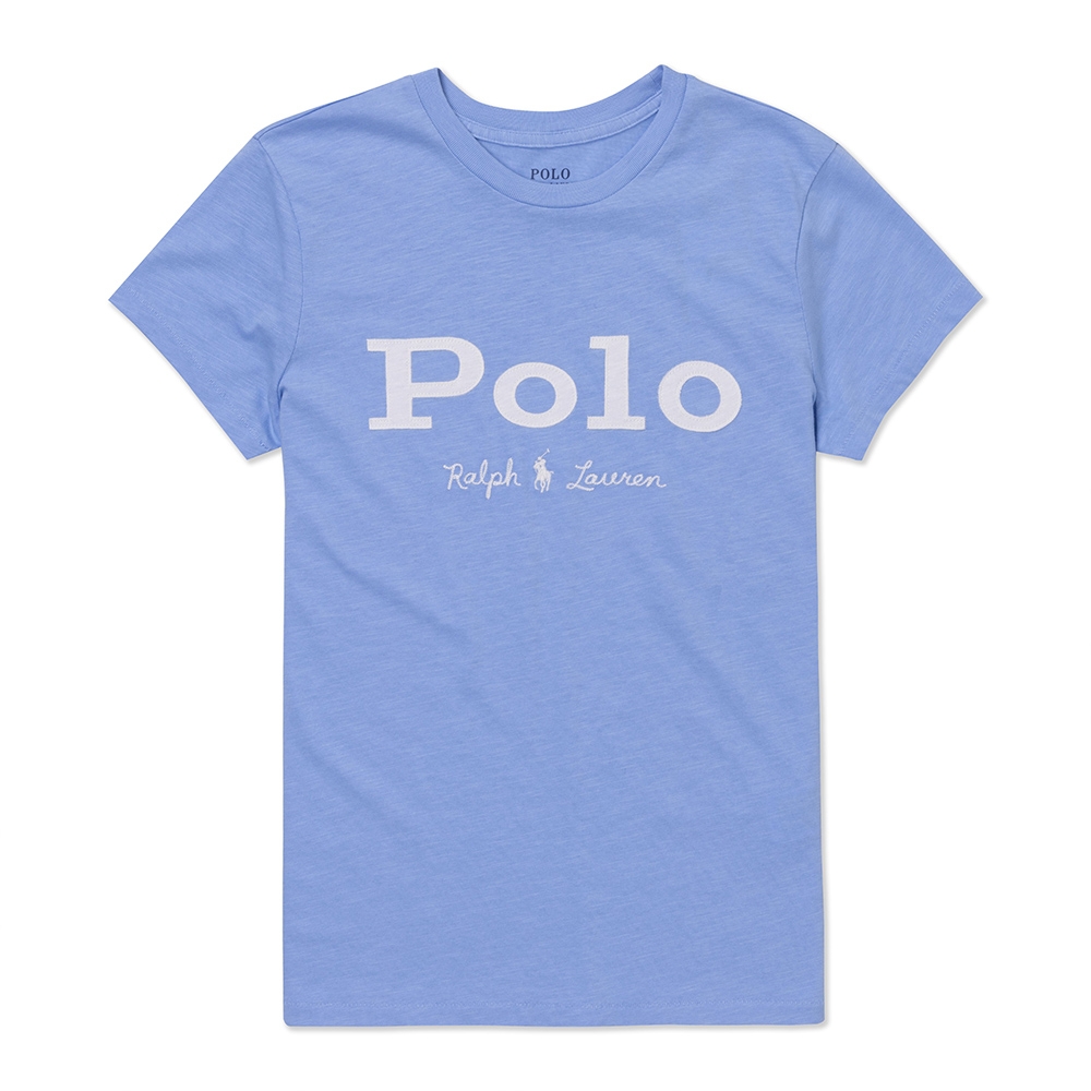 Polo Ralph Lauren RL 熱銷刺繡文字圖案短袖T恤(女)-水藍色