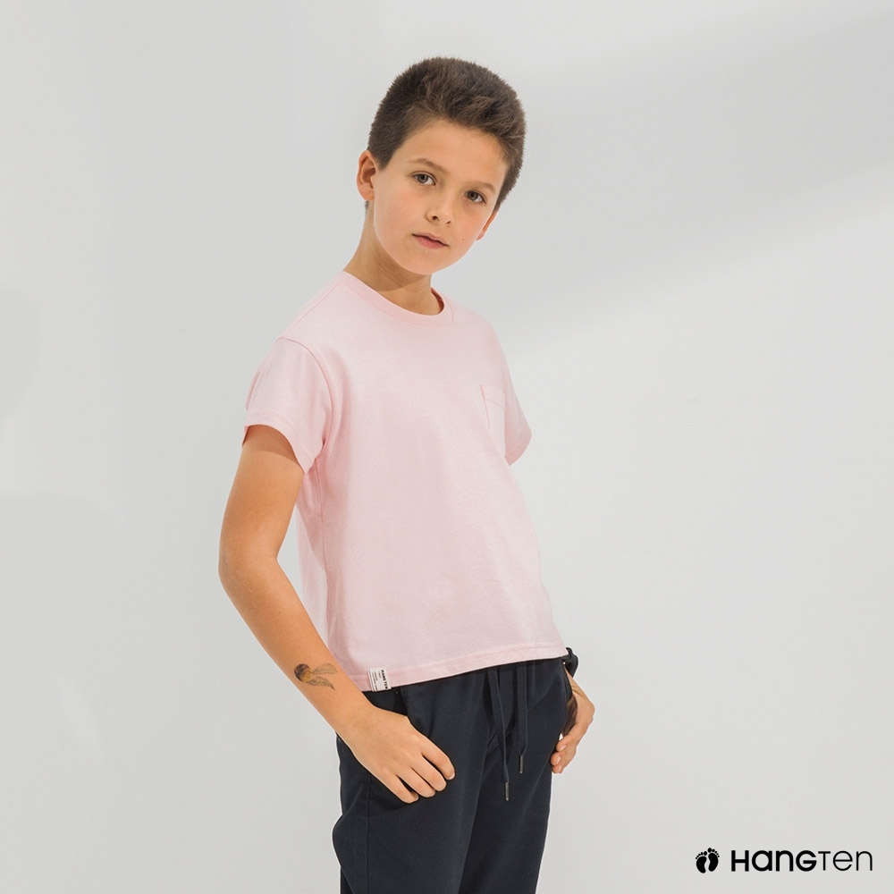 Hang Ten-男童-環保纖維厚磅口袋短袖T恤-粉色