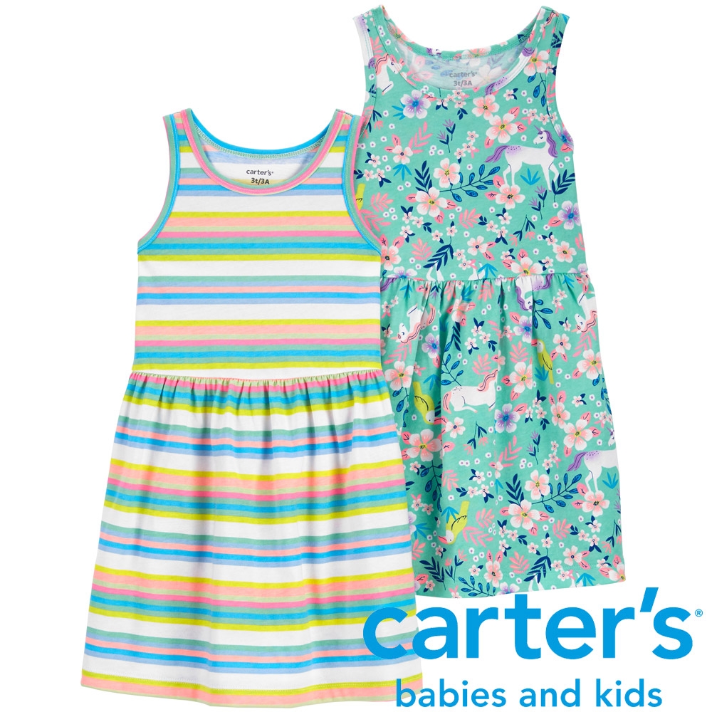 【Carter's】彩虹條紋百花2件組洋裝(3T-5T)