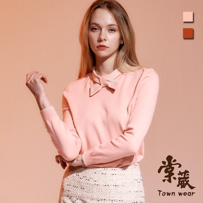 【TOWNWEAR棠葳】俏麗花花領結針織衫 2色(女上衣/中大尺碼/印花)