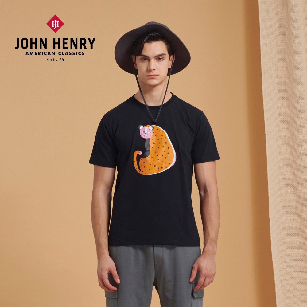 JOHN HENRY 花豹印花短袖T恤-黑色 (黑色)