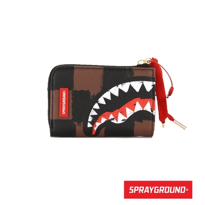 SPRAYGROUND-SHARKS-IN-PARIS-格紋塗鴉鯊魚短夾-零錢包-棕色