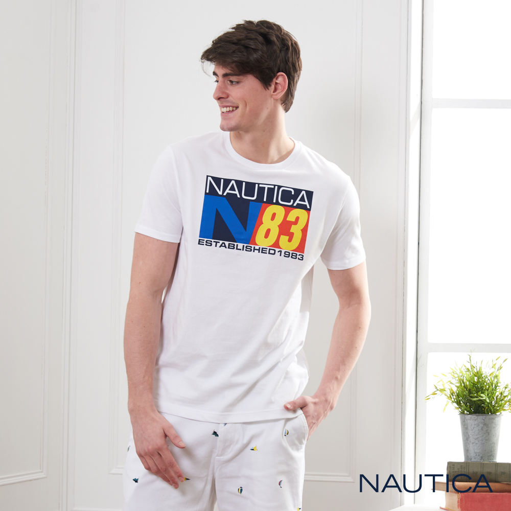 Nautica 經典繽紛圖騰LOGO短袖T恤-白