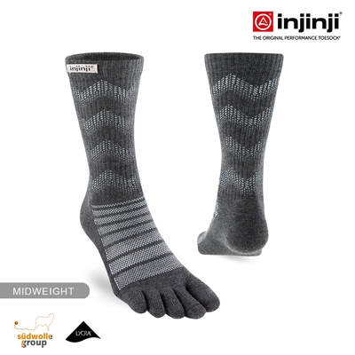 【injinji】Outdoor戶外避震羊毛五趾中筒襪NX[石板灰]NAA7694| 登山襪 羊毛襪 吸濕排汗 五趾襪 厚底防震