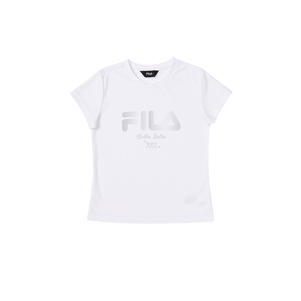 FILA KIDS 女童短袖圓領上衣-白色 5TEY-4916-WT