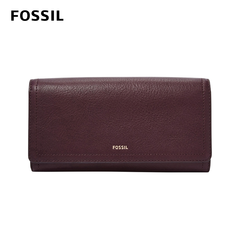 FOSSIL Logan 三折真皮拉鍊RFID長夾-無花果紫紅色 SL7929503