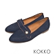 KOKKO超彈力尖頭牛麂皮鈕扣寬版平底鞋經典藍色 product thumbnail 1