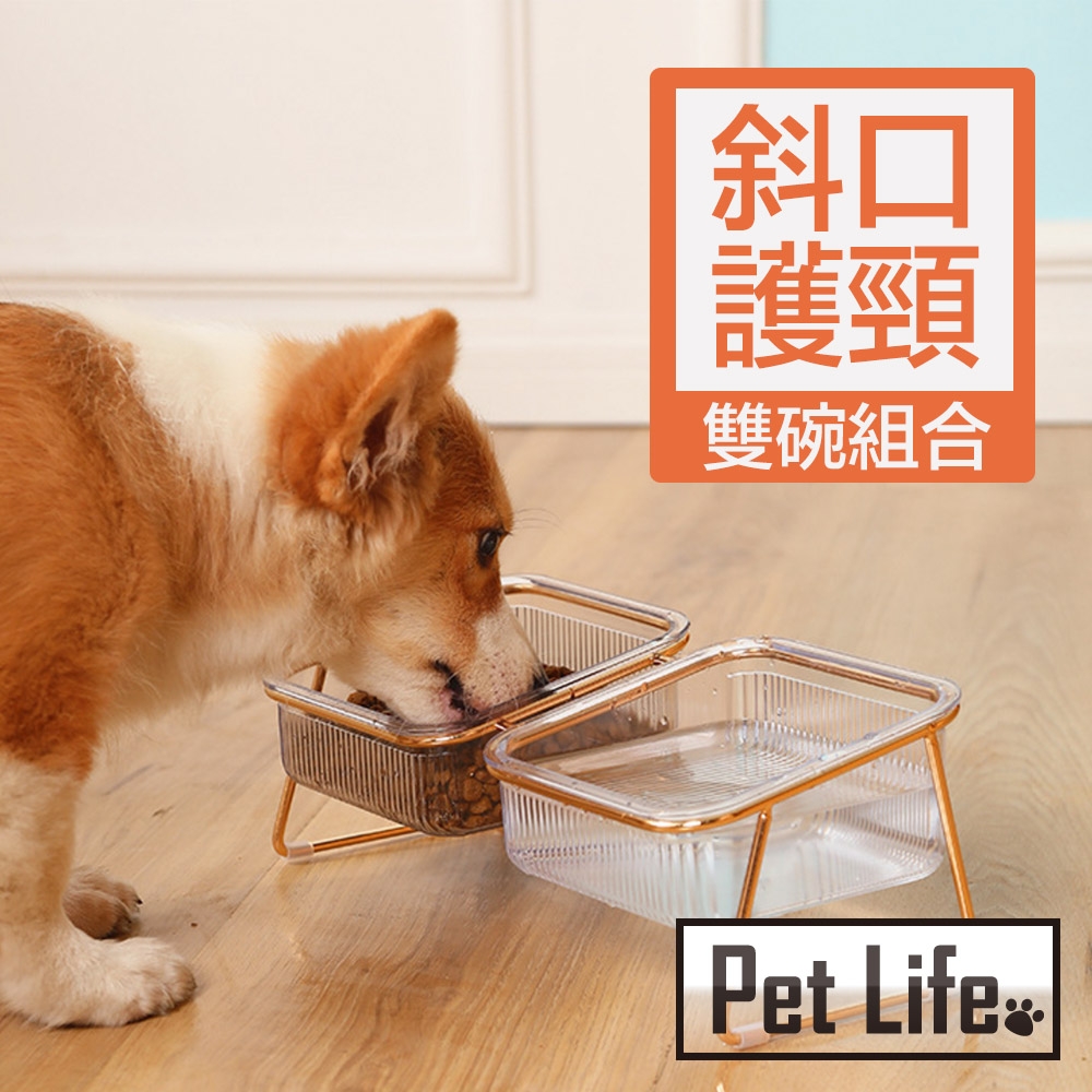 Pet Life 寵物斜口護頸食用雙碗